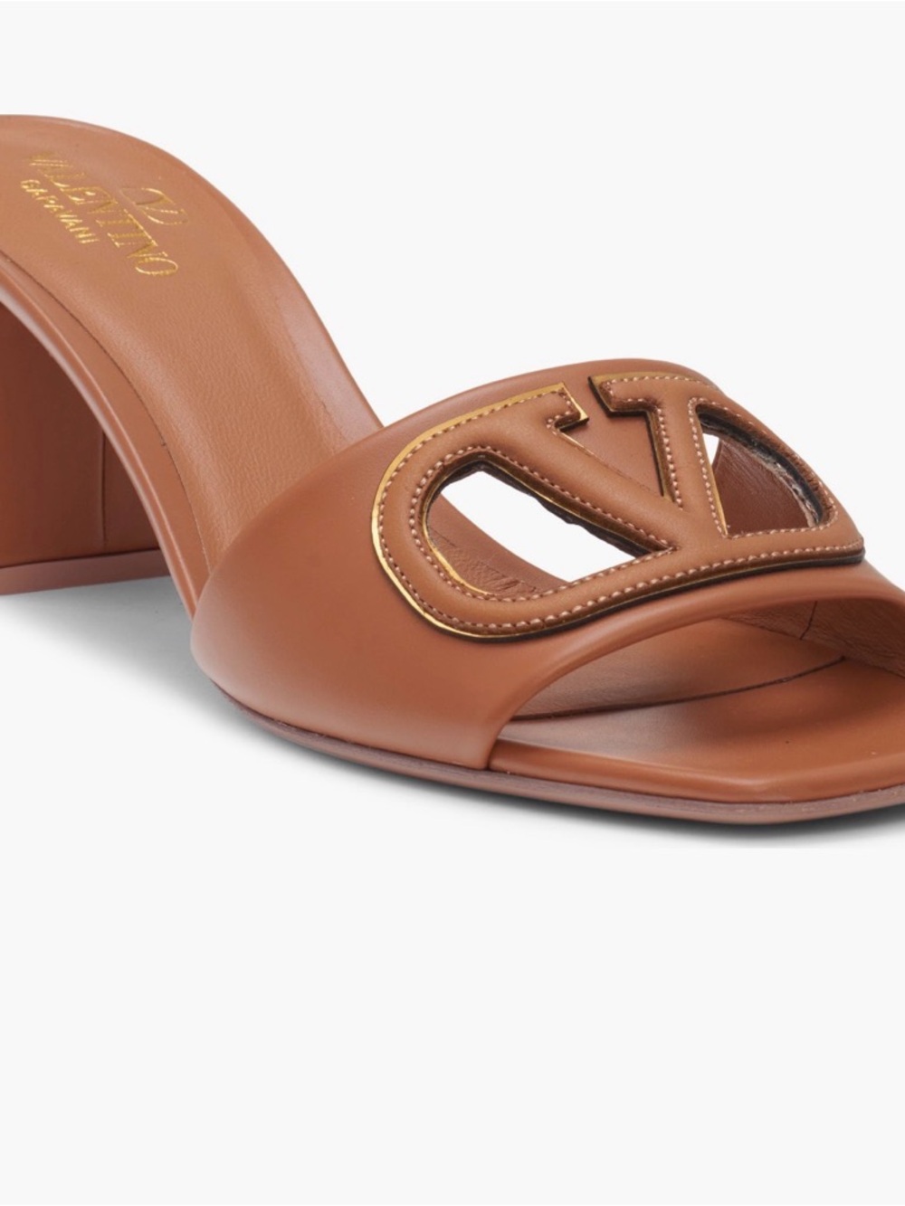 Valentino Garavani Brown Leather VLOGO Slide Mule
